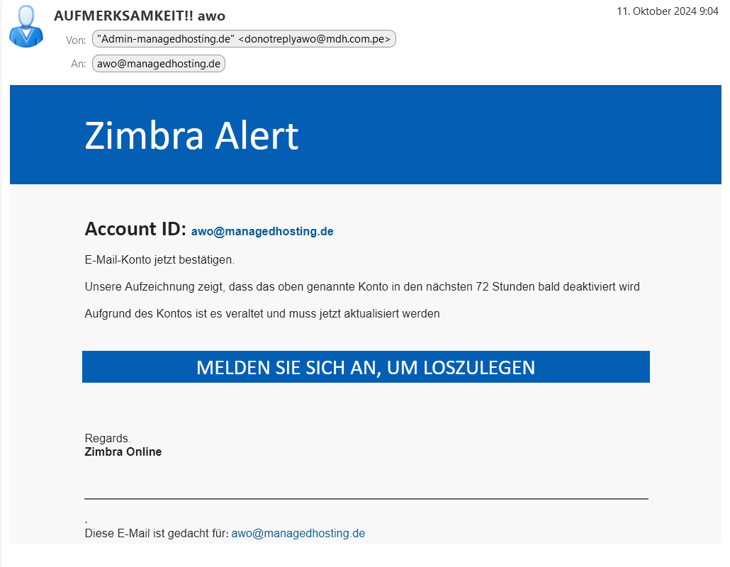 Beispiel für eine Phishing E-Mail